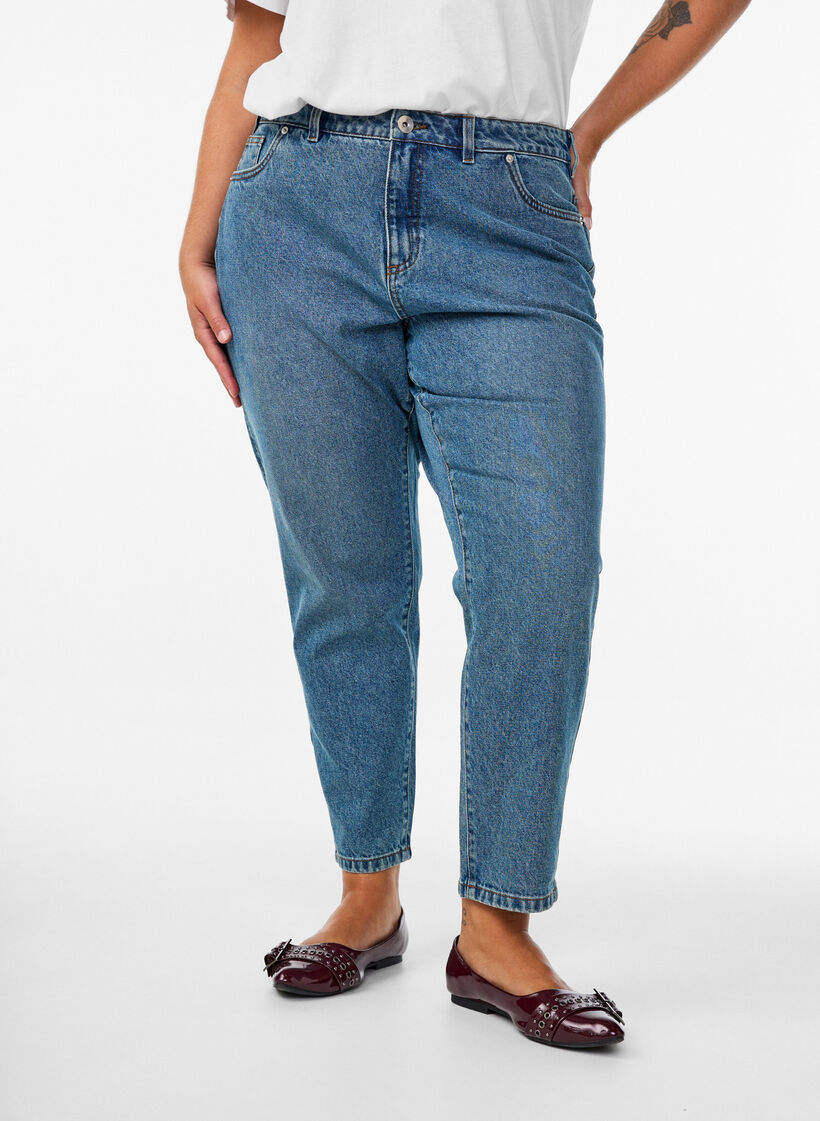 Mille Mom Fit Jeans met hoge taille, Blauw, Model image number 2