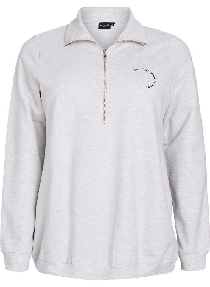 Sweatshirt met korte ritssluiting en hoge hals, Light Grey Melange, Packshot