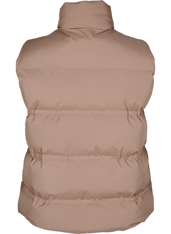 Korte puffer bodywarmer met hoge kraag, Bruin, Packshot image number 1