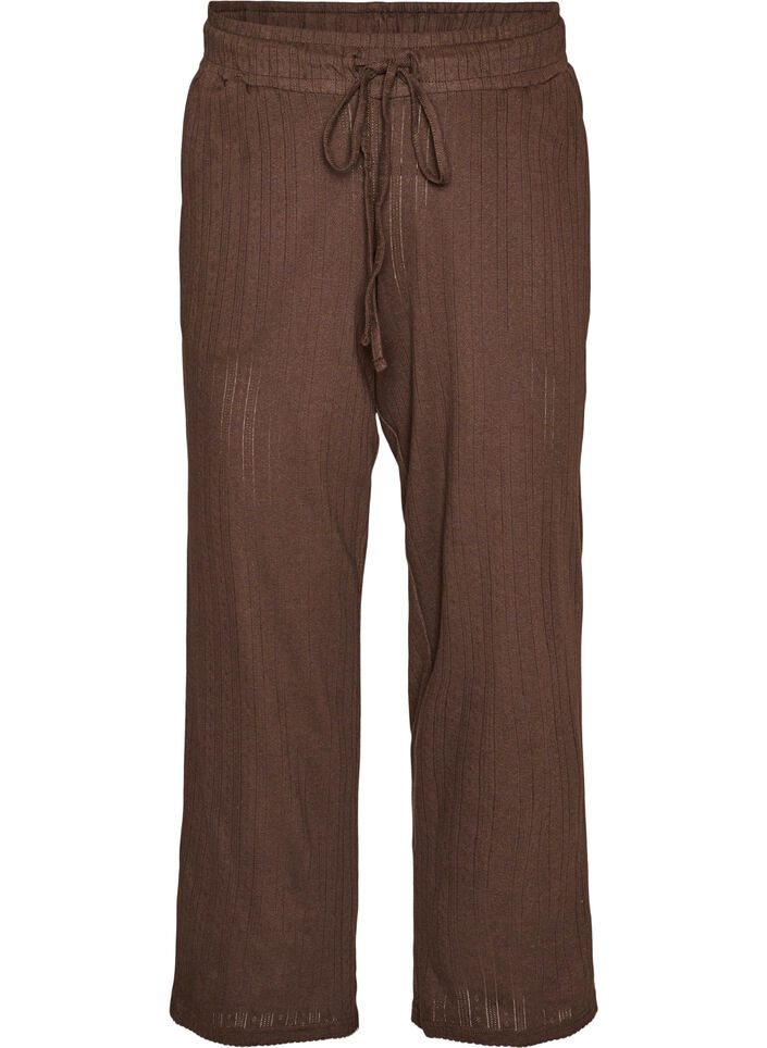 Pyjamabroek van biologisch katoen met gaatjesborduurwerk, Bruin, Packshot image number 0