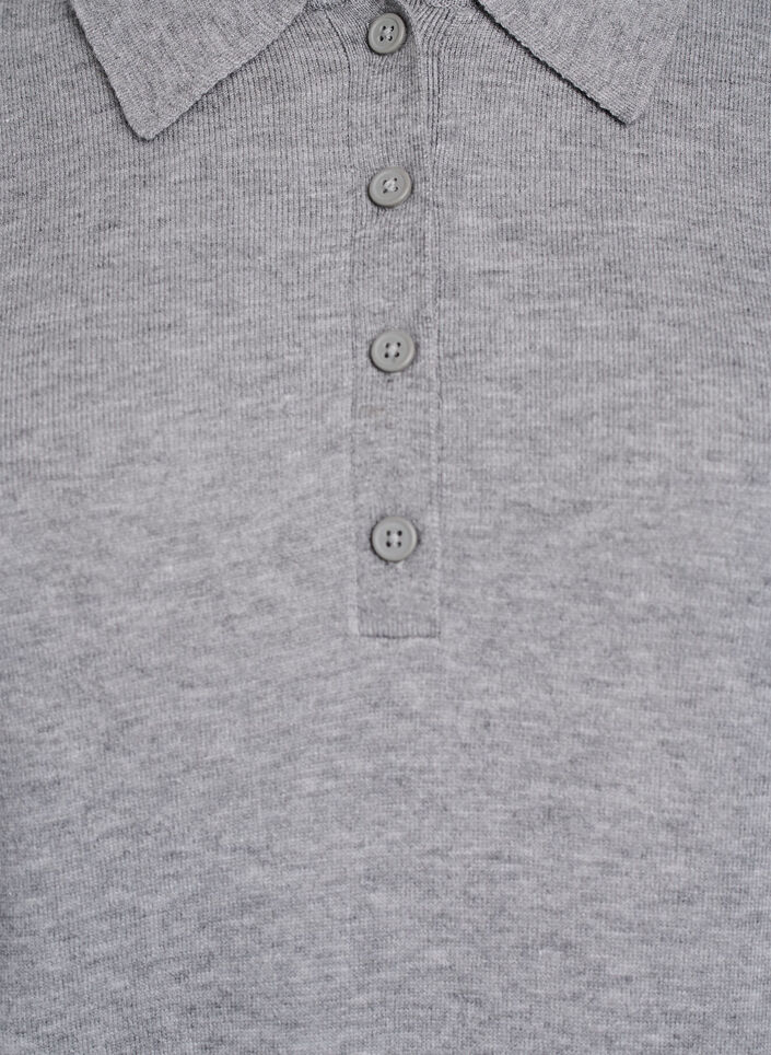Strik blouse met kraag, Light Grey Melange, Packshot
