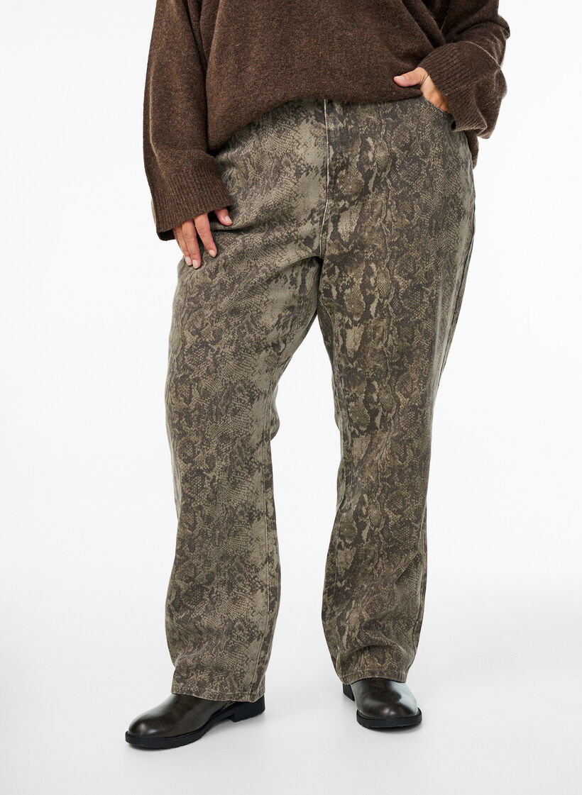 High-waist Gemma jeans met slangenprint, Light Snake AOP, Model