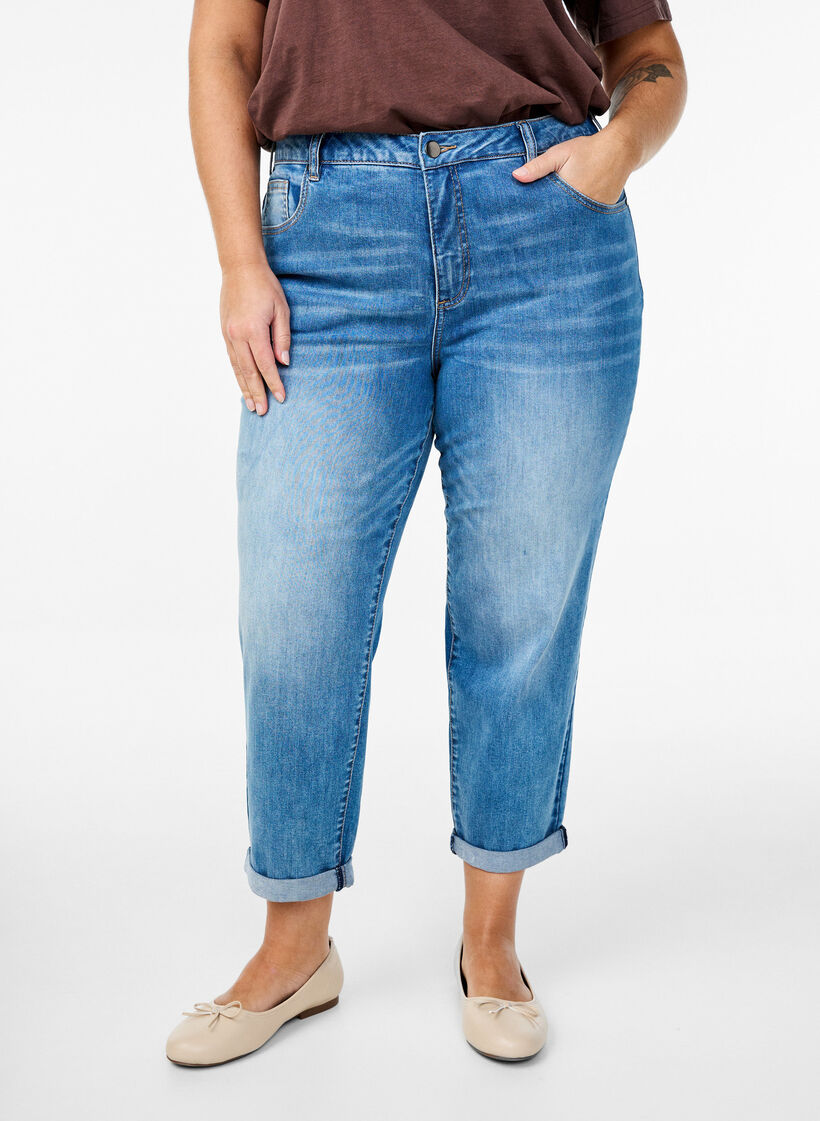 7/8 jeans met oprolbare pijpen en hoge taille, Blauw, Model image number 2