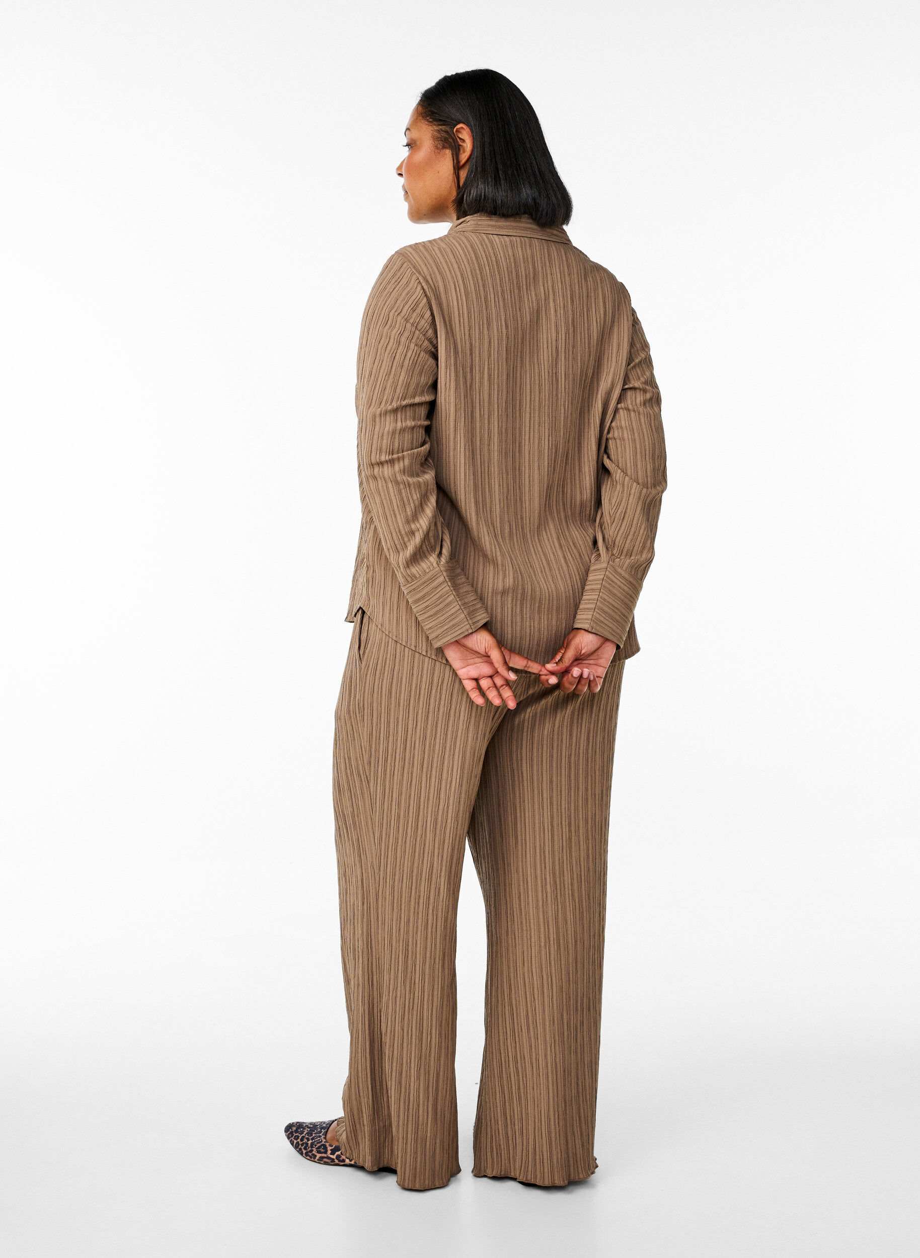 ZizziFLASH - High waist broek met wide fit pijpen, Bruin, Model image number 1