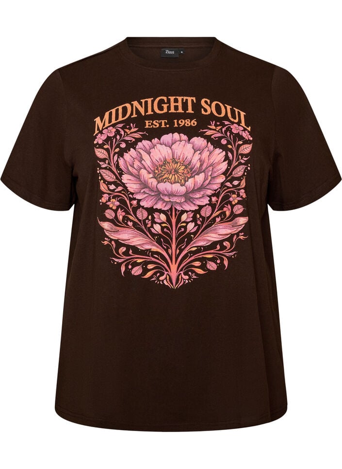 Organisch katoenen T-shirt met print aan de voorkant, Bruin, Packshot image number 0