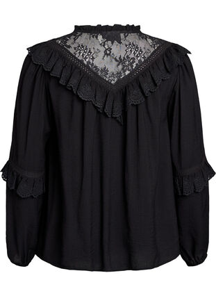 ZizziViscose blouse met kant en ruches, Black, Packshot image number 1
