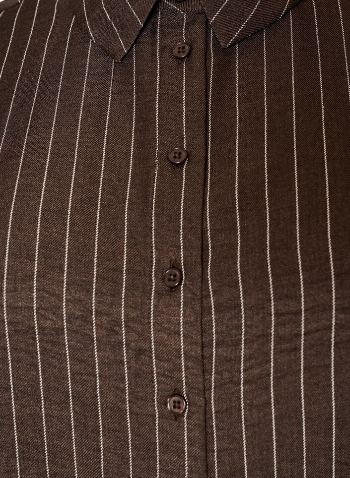 Krijtstreepblouse met kanten rand, Bruin, Packshot image number 2