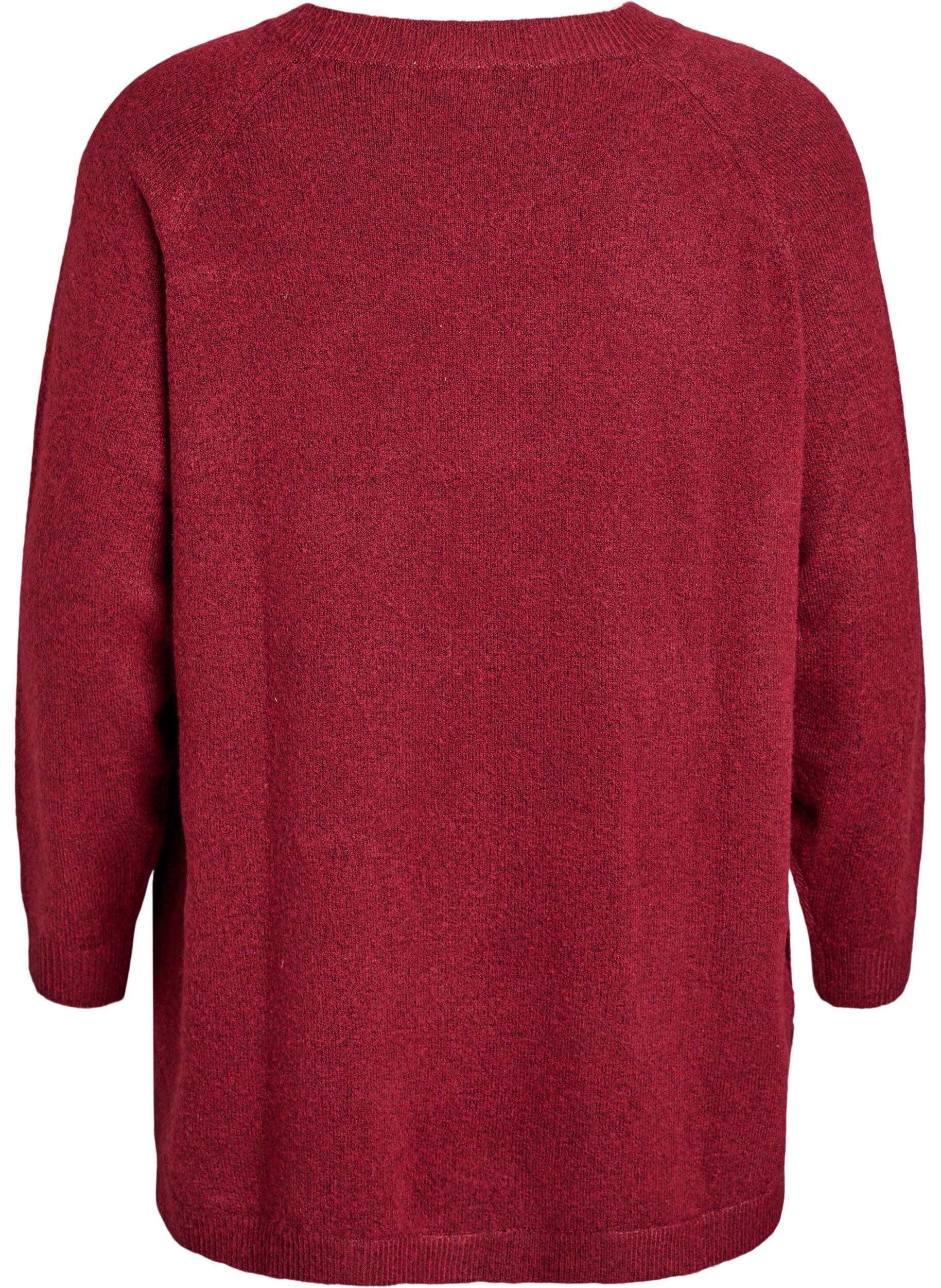 ZizziLange gebreide blouse met bolknopen, Donker Bordeaux, Packshot image number 1
