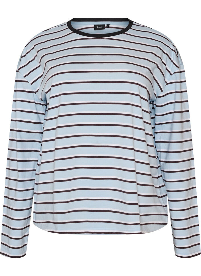 Basic T-shirt met lange mouwen, Blauw, Packshot
