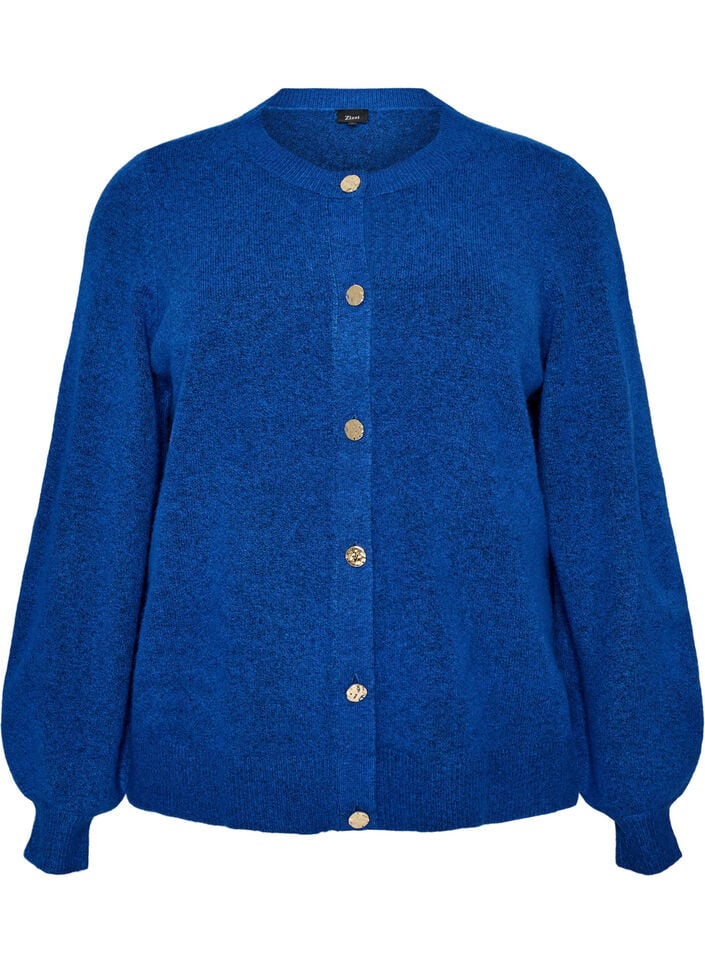 Cardigan in zacht breisel met goudkleurige knopen, Turquoise, Packshot image number 0