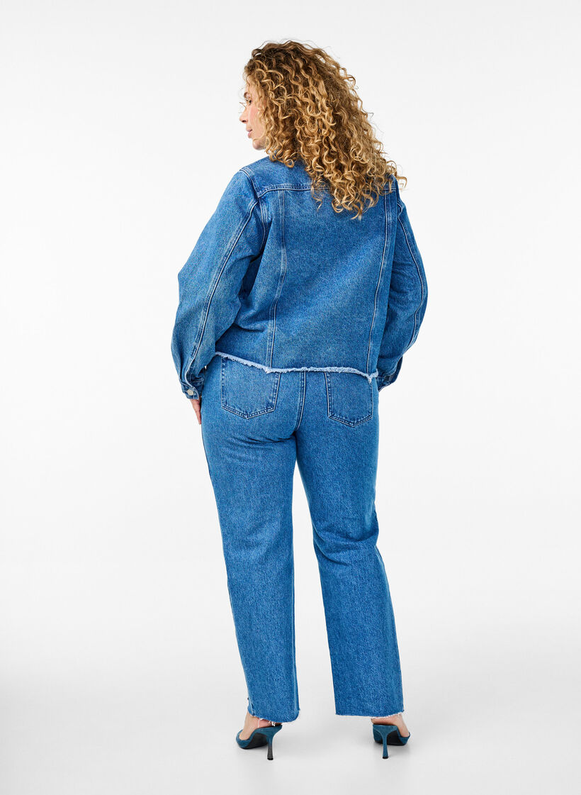 Hoog getailleerde Gemma jeans met strass-steentjes, Blue Denim, Model
