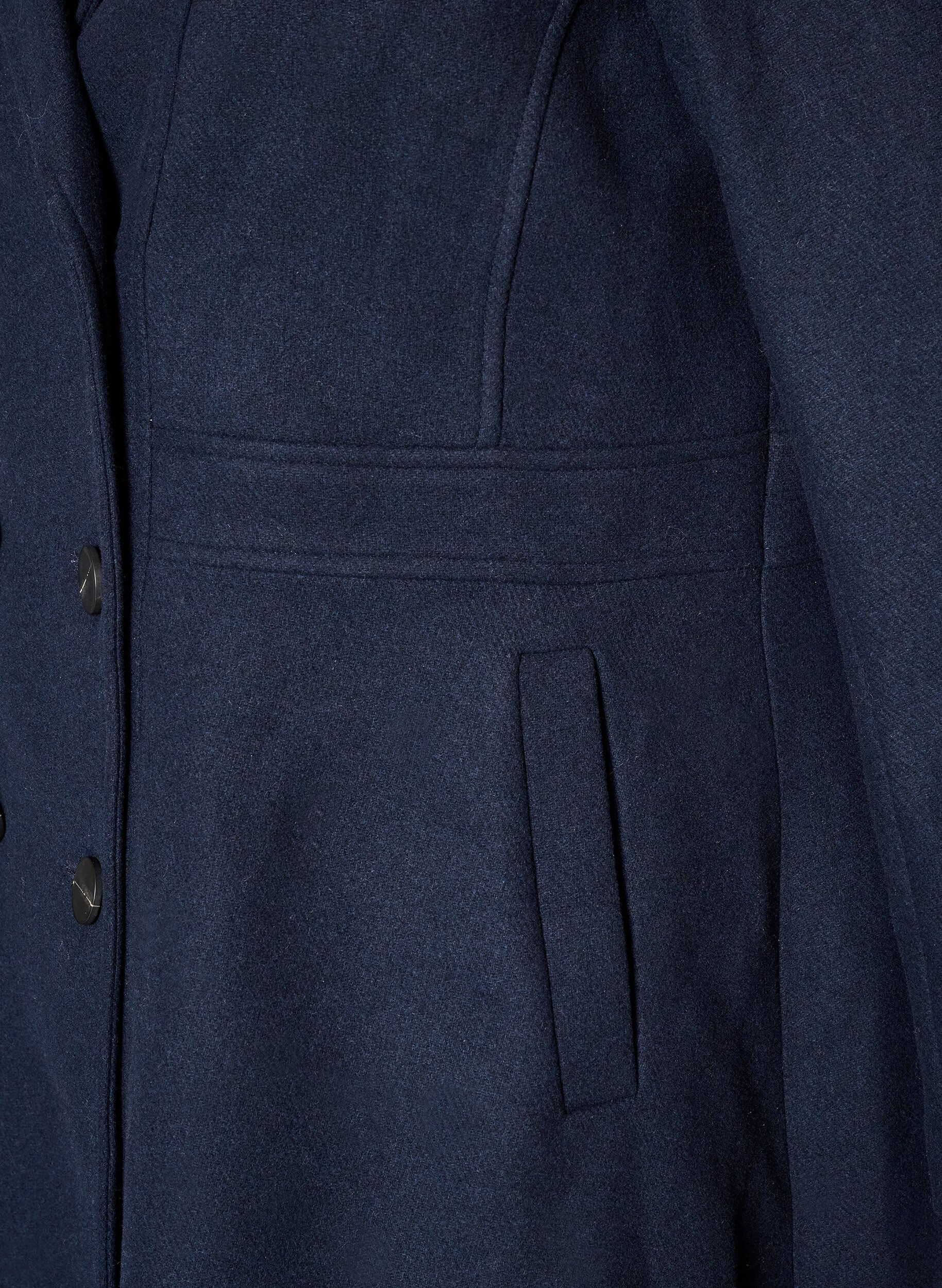 ZizziEen wollen jas in A-lijn met zakken, Blauw, Packshot image number 3