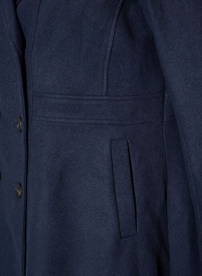 Een wollen jas in A-lijn met zakken, Blauw, Packshot image number 3