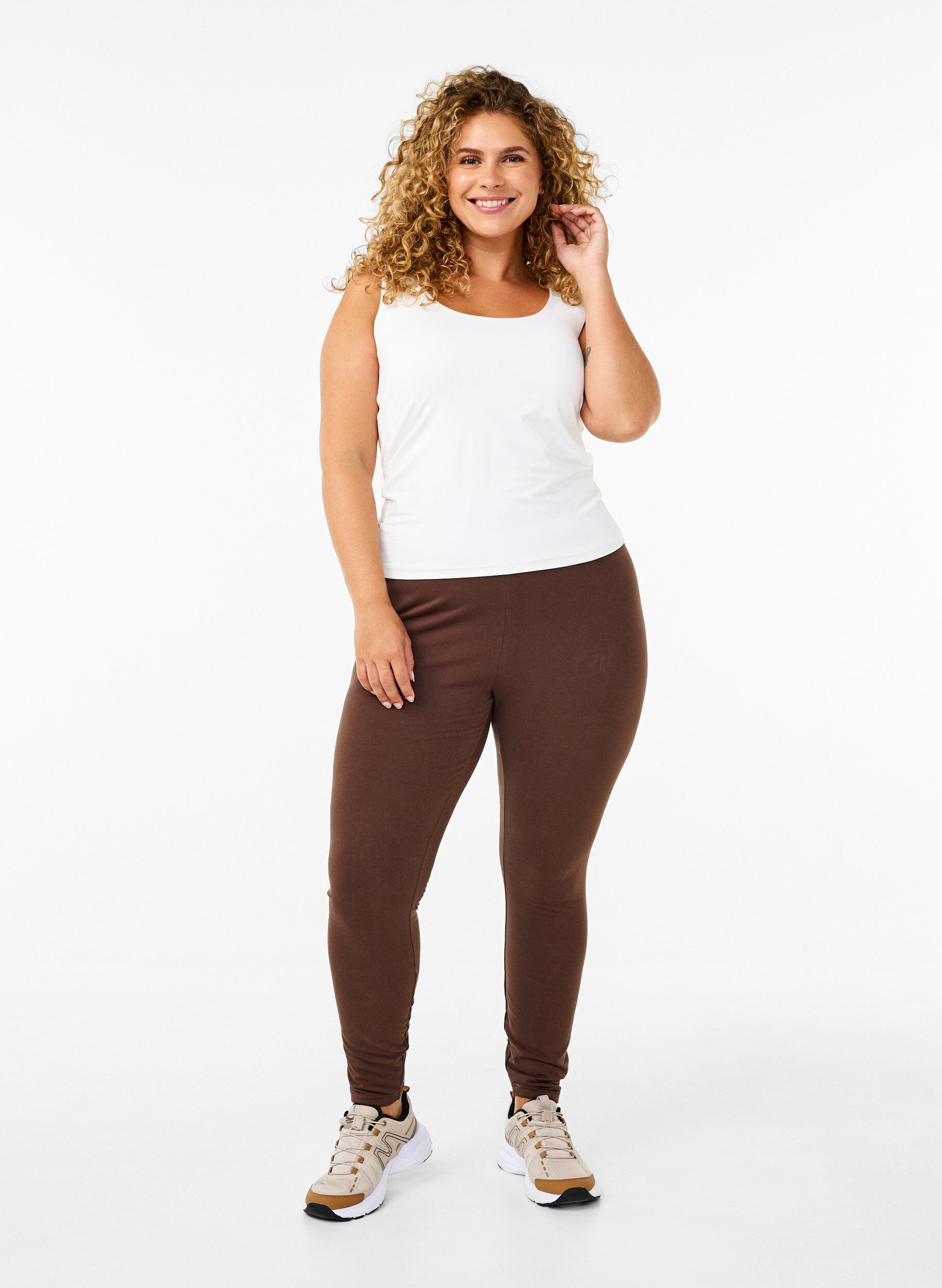 ZizziKatoenen legging met voering, Bruin, Model image number 0
