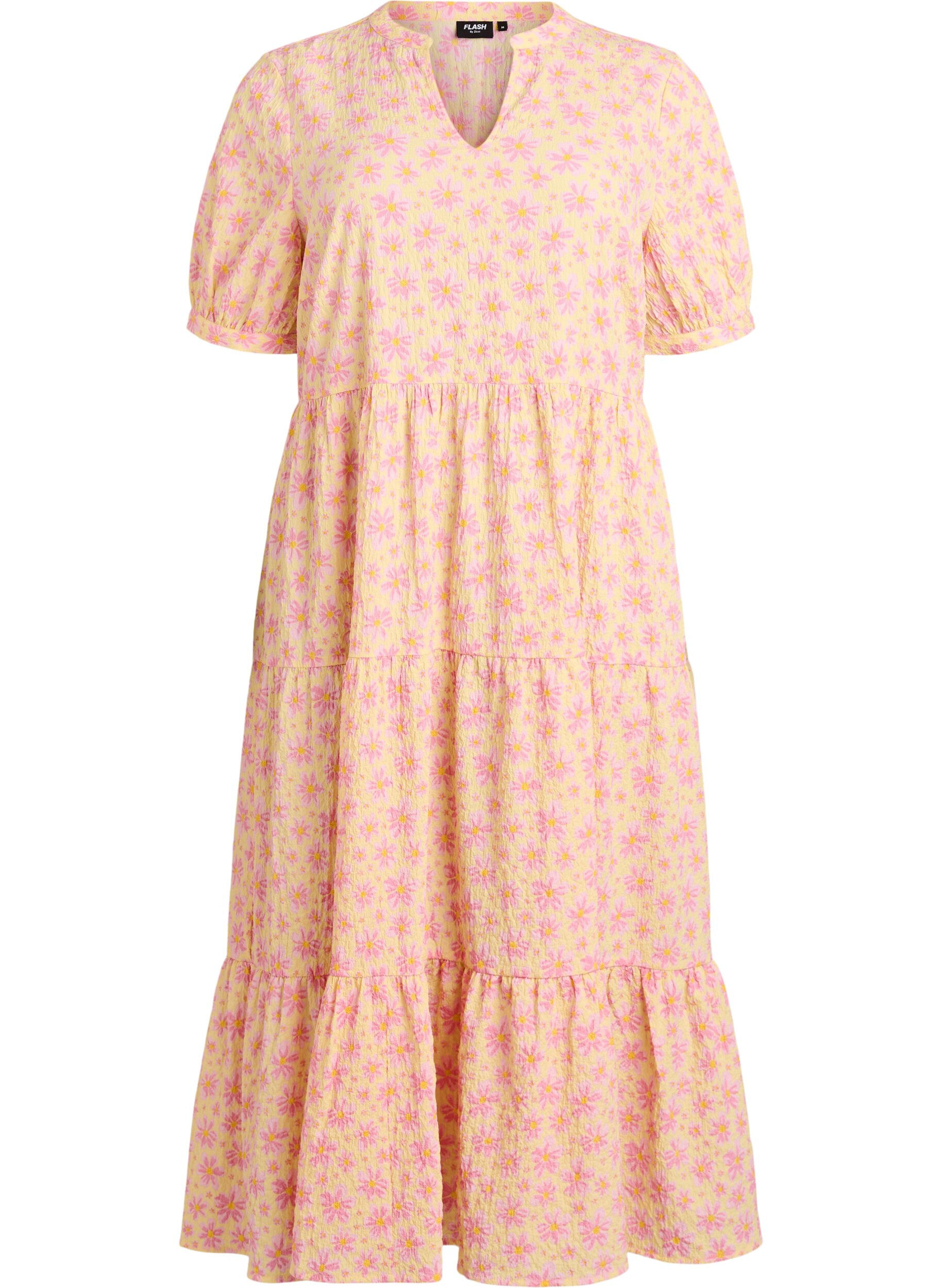 FLASH - Enkellange jurk met korte mouwen en gelaagde ruches