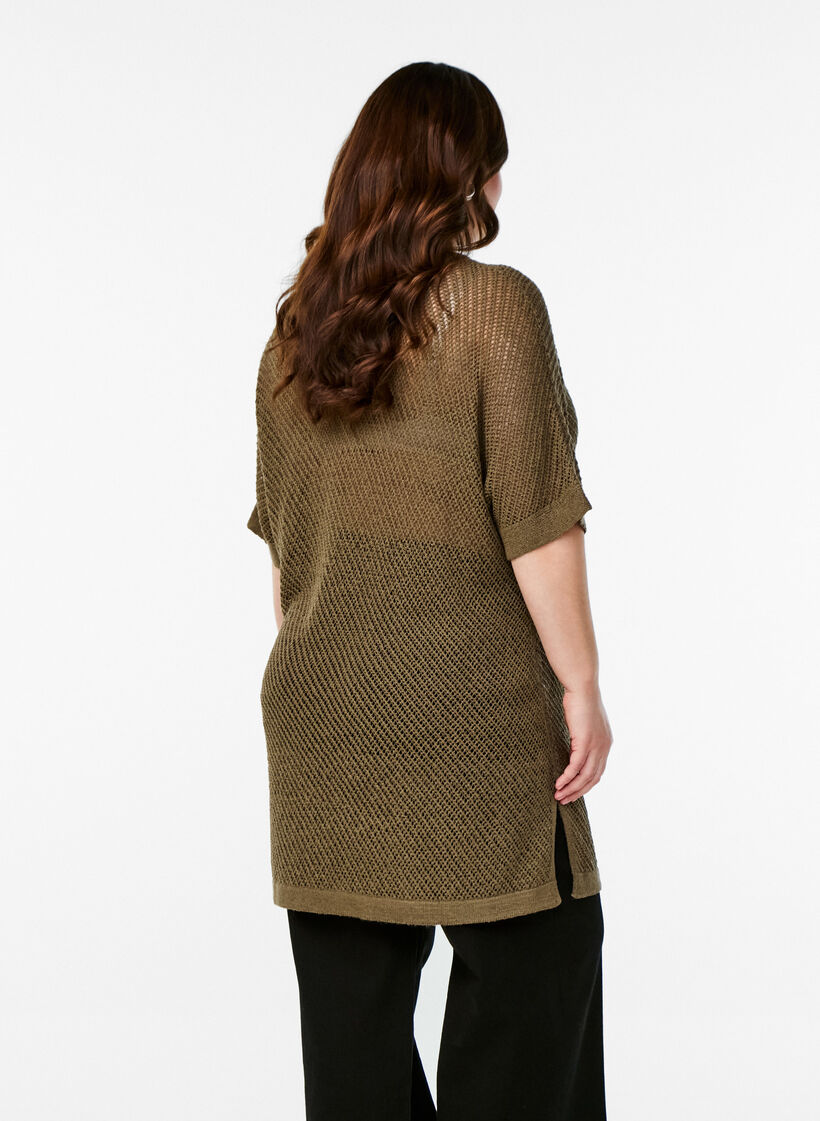 FLASH - Gebreide blouse met korte mouwen en V-hals, Groen, Model image number 2