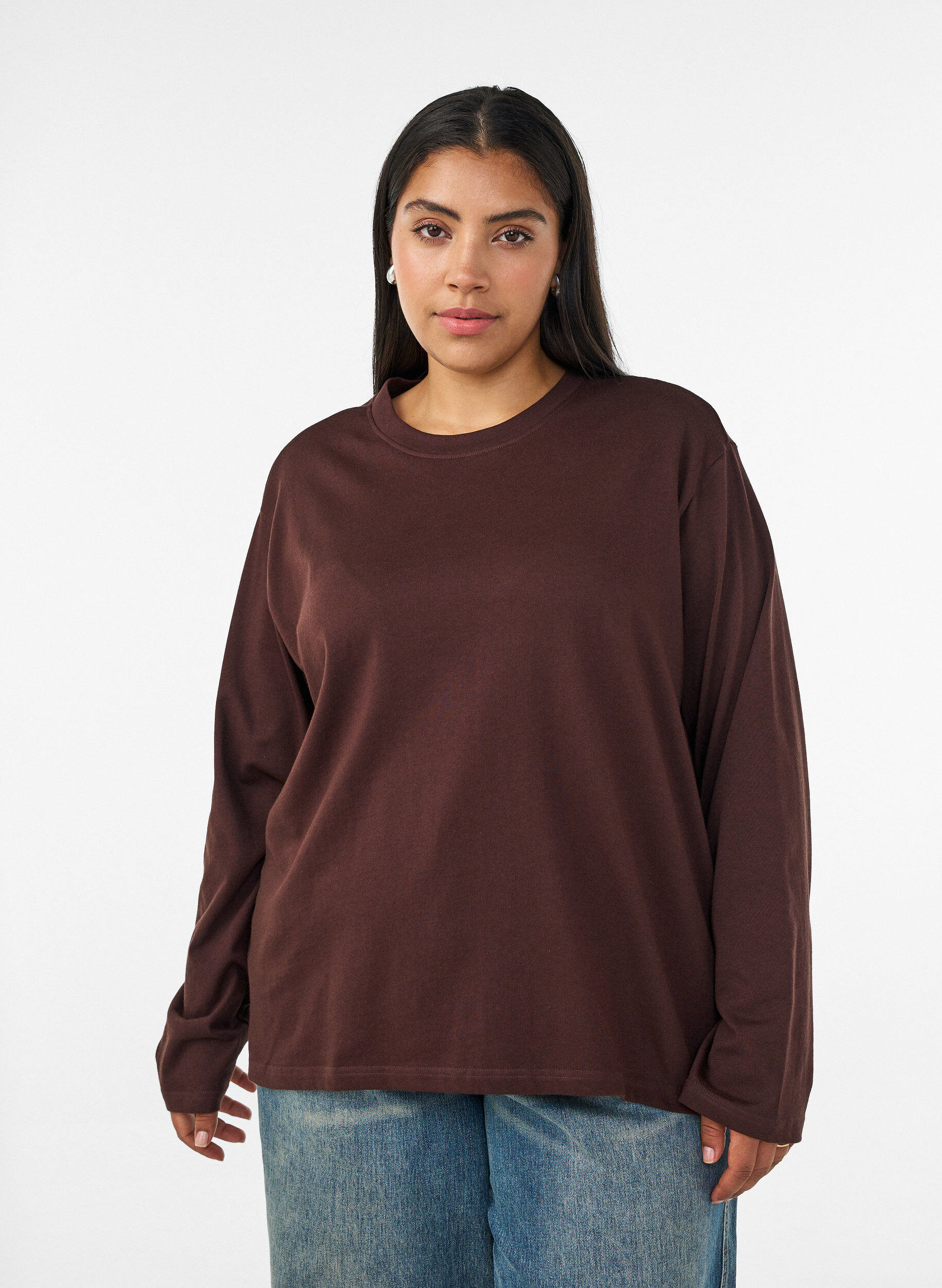 ZizziBasic T-shirt met lange mouwen, Bruin, Model image number 0