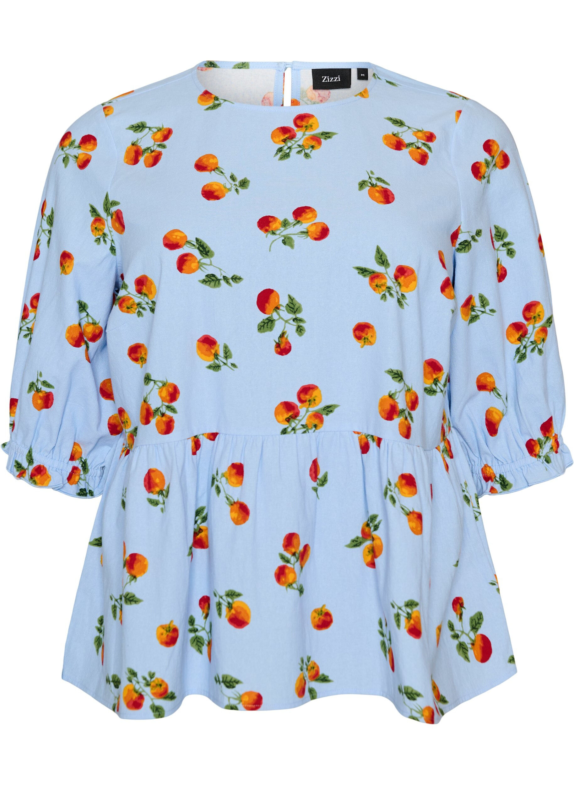 Katoenen blouse met tomatenprint en peplum