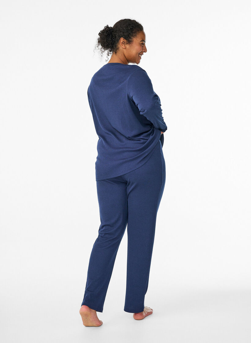 Pyjamabroek met een geribde textuur en een elastische tailleband, Blauw, Model