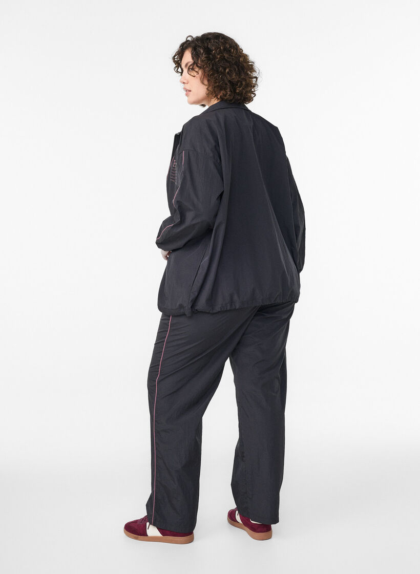 Lichtgewicht broek met contrasterende biezen en hoge taille, Zwart, Model image number 1