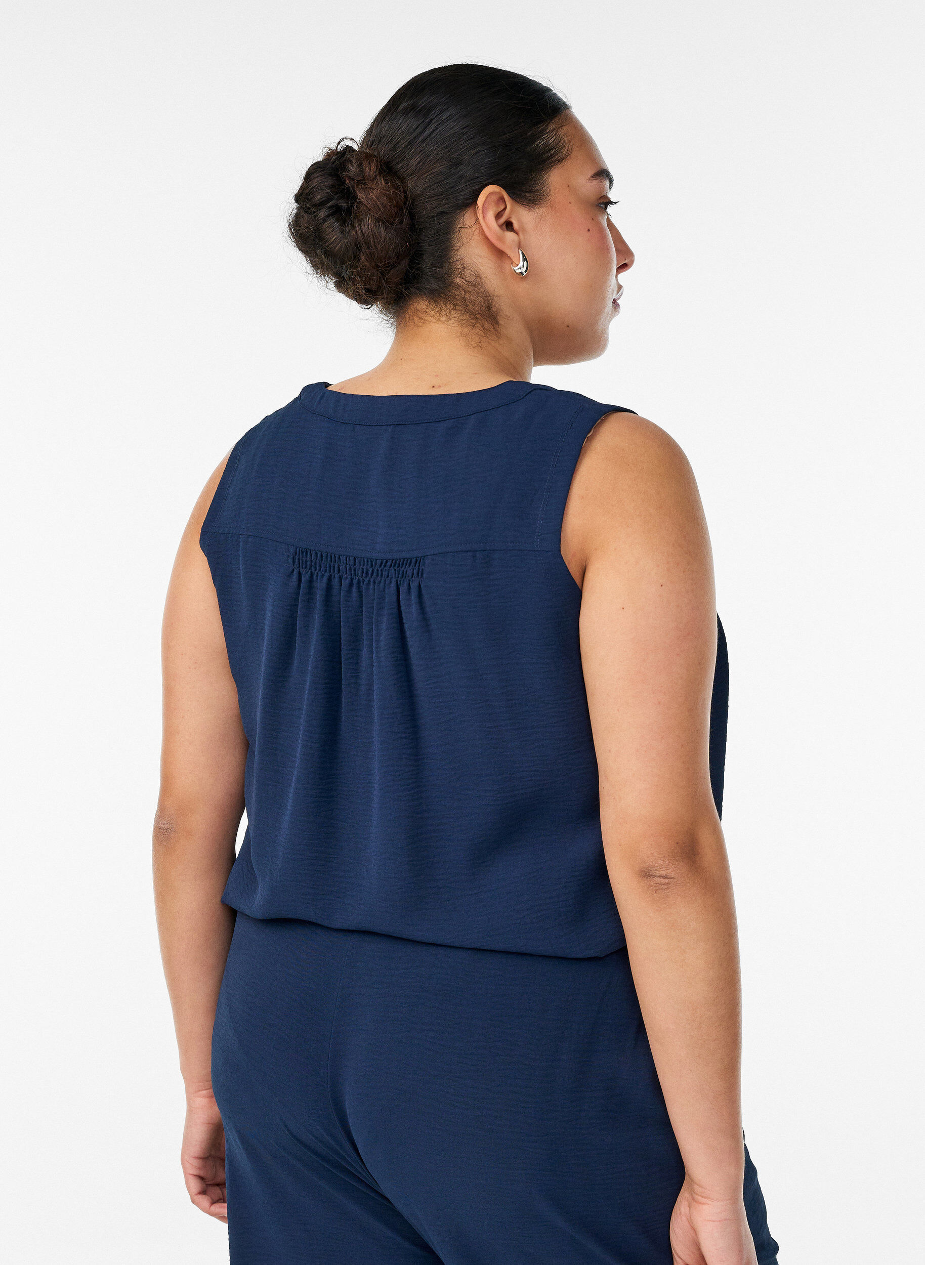ZizziMouwloze top met kreukeffecten, Blauw, Model image number 1