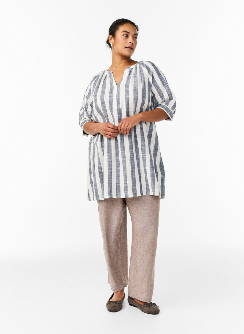 Katoenen tuniek met V-hals, Blauw, Model image number 1