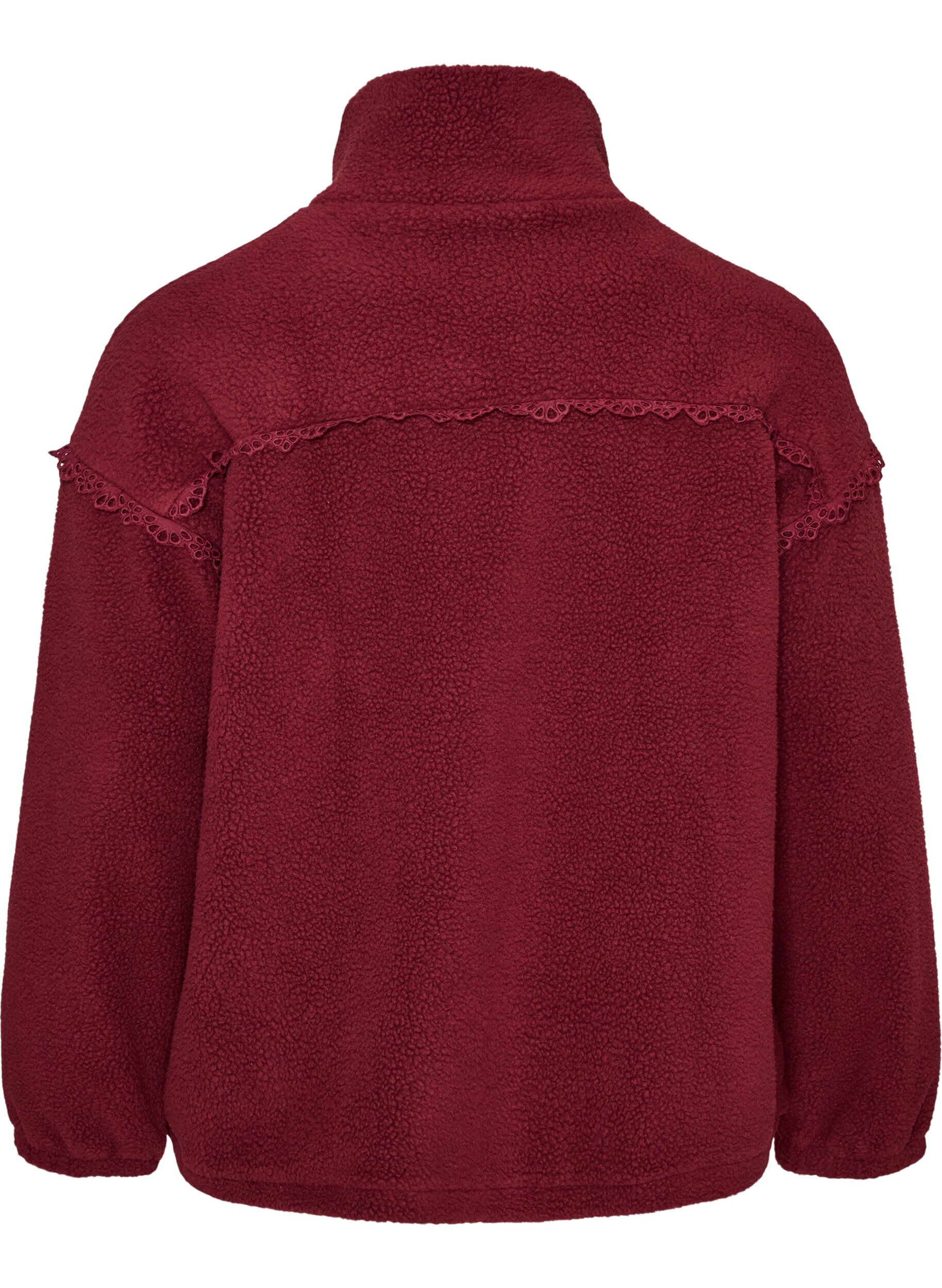 ZizziTeddyjas met broderie anglaise rand en hoge kraag, Rood, Packshot image number 1