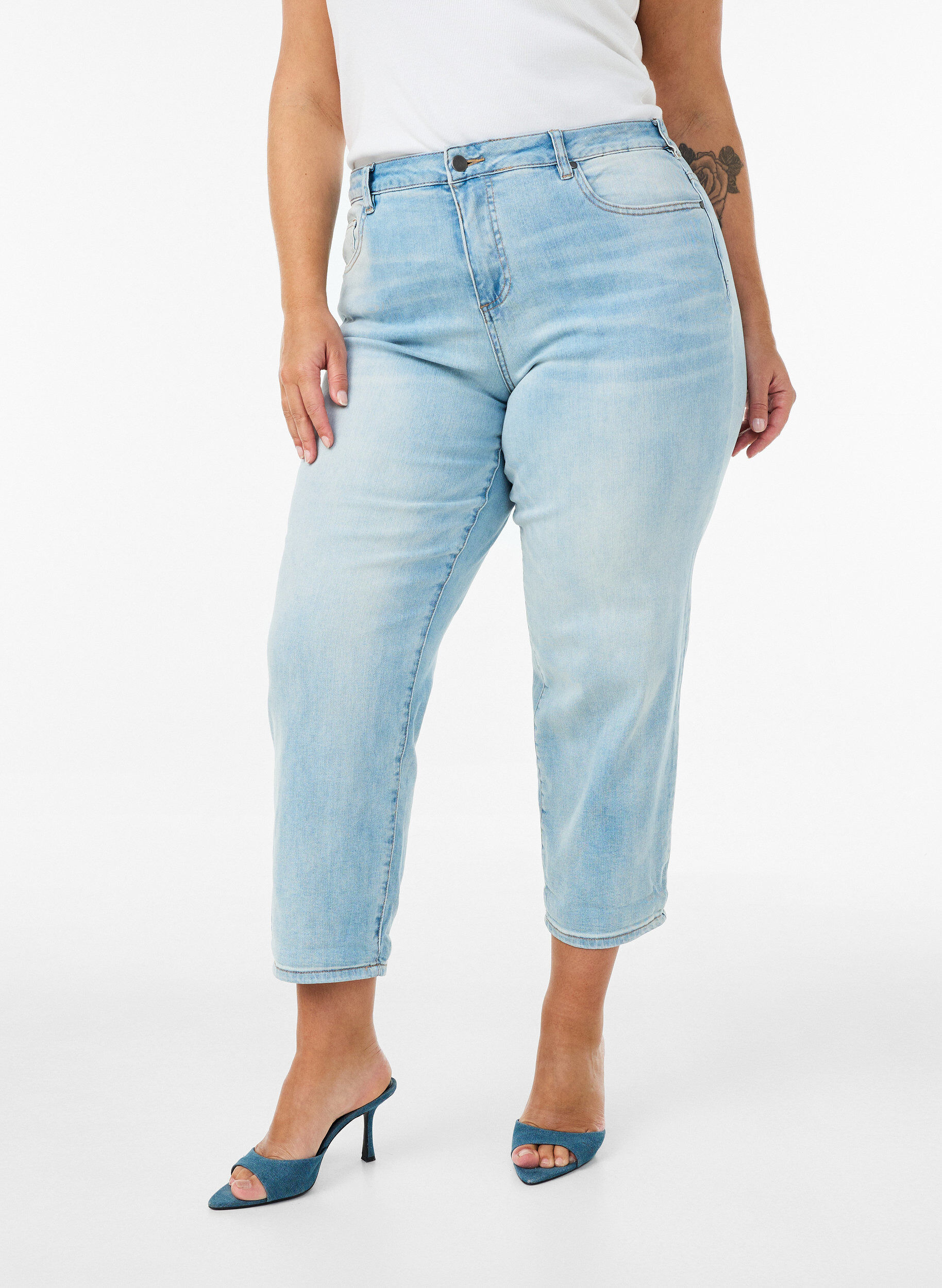 Zizzi7/8 jeans met oprolbare pijpen en hoge taille, Blauw, Model image number 2