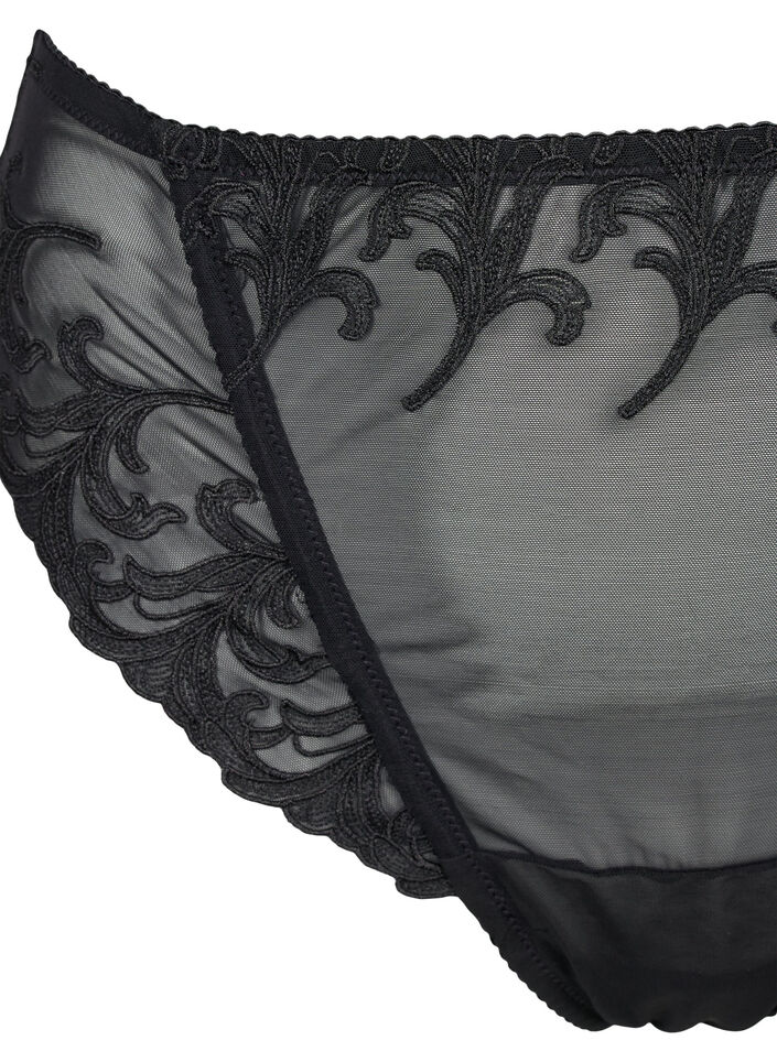 Mesh string met borduurdetails, Black, Packshot