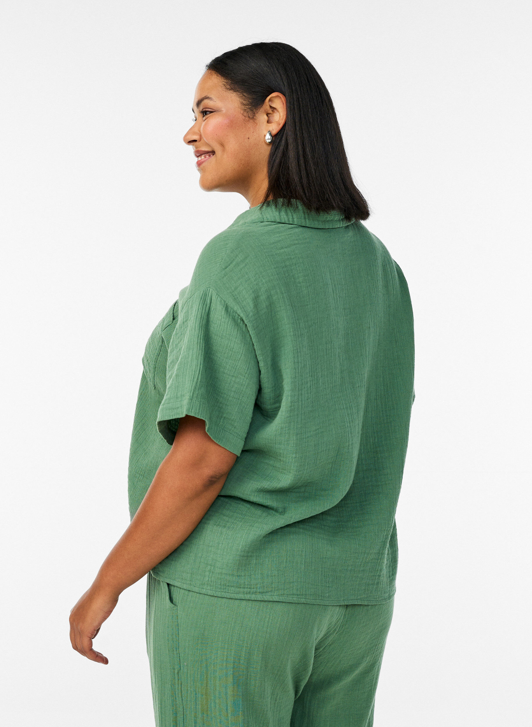 ZizziKatoenen mousseline blouse met korte mouwen, Groen, Model image number 2