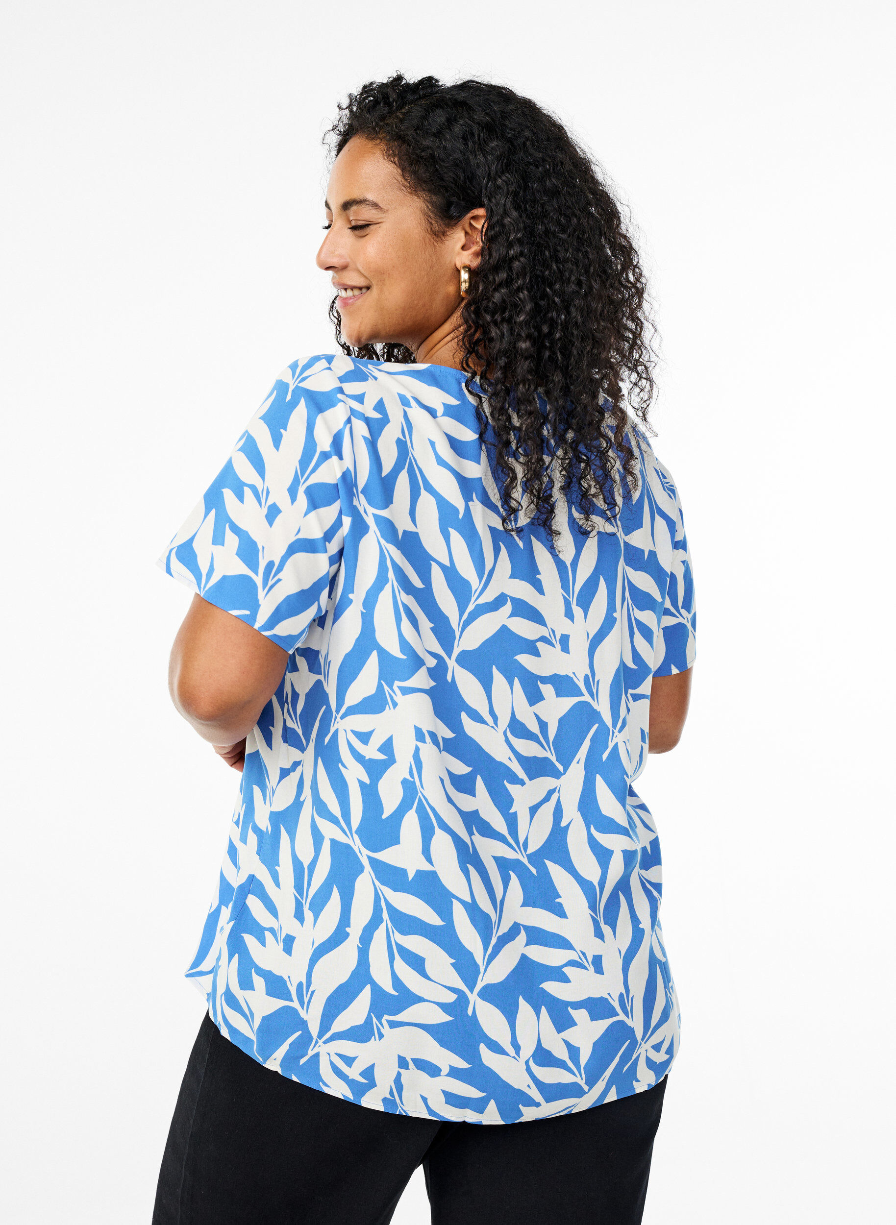 ZizziViscose blouse met korte mouwen en print, Blauw, Model image number 2