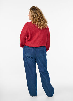 ZizziStraight-fit jeans met rhinestones en een hoge taille, Dark Blue, Model image number 1