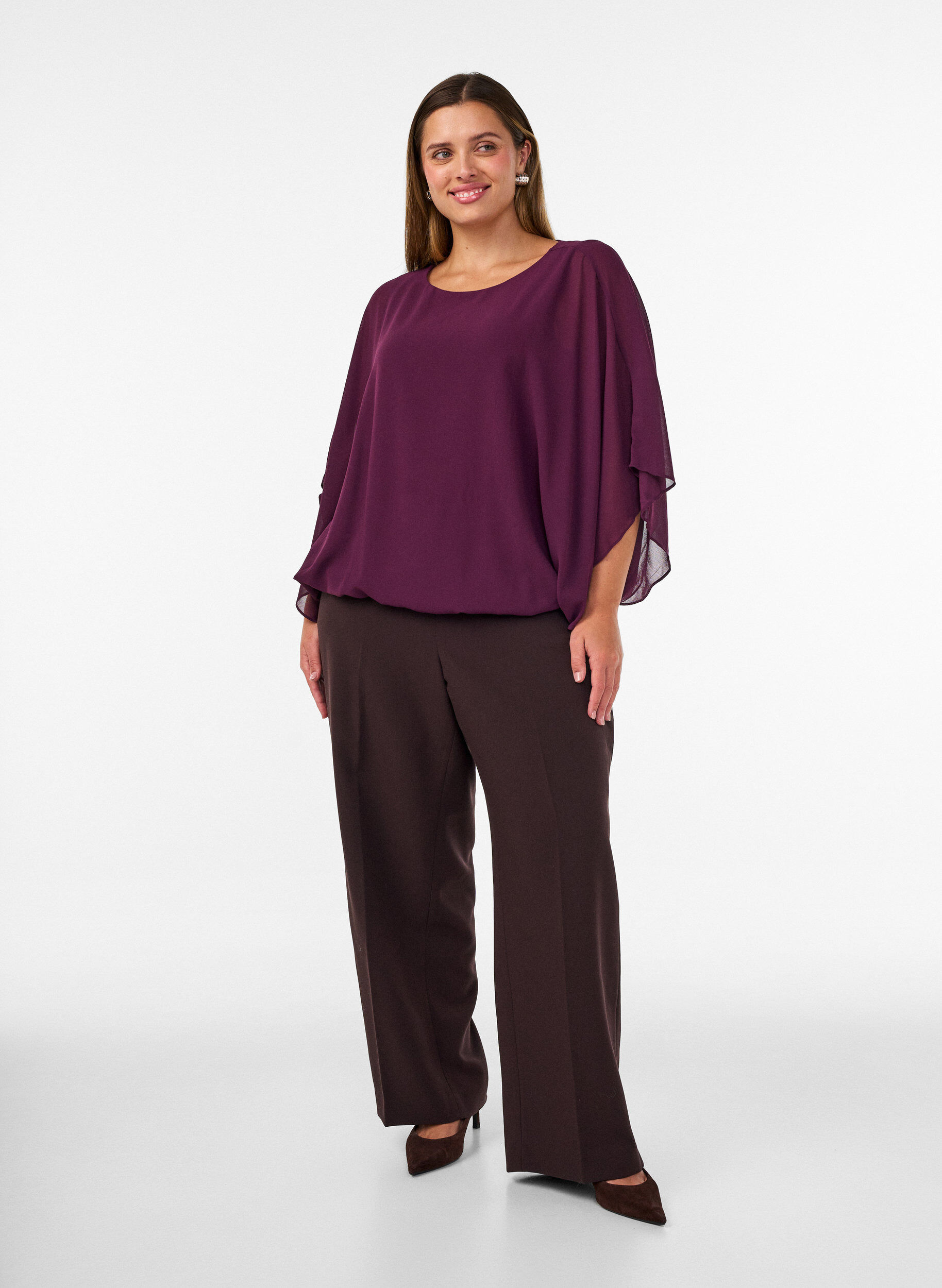 ZizziChiffon blouse met balloneffect, Paars, Model image number 1
