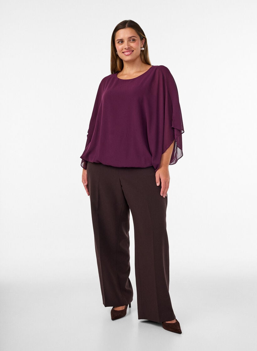 Chiffon blouse met balloneffect, Paars, Model image number 1