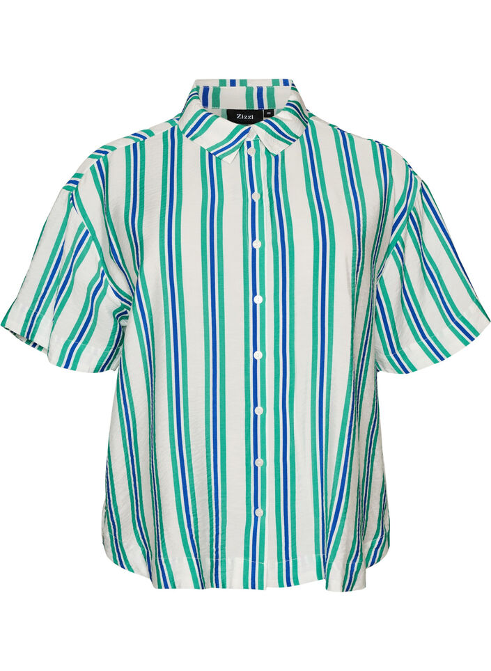 Chemise &agrave; rayures en viscose &agrave; manches courtes, Vanille, Packshot image number 0