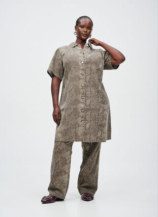ZizziKorte denim overhemdjurk met slangenprint, Light Snake AOP, Image image number 0