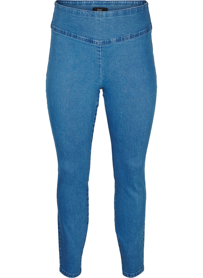 Rekbare jeggings met een hoge taille, Blauw, Packshot image number 0