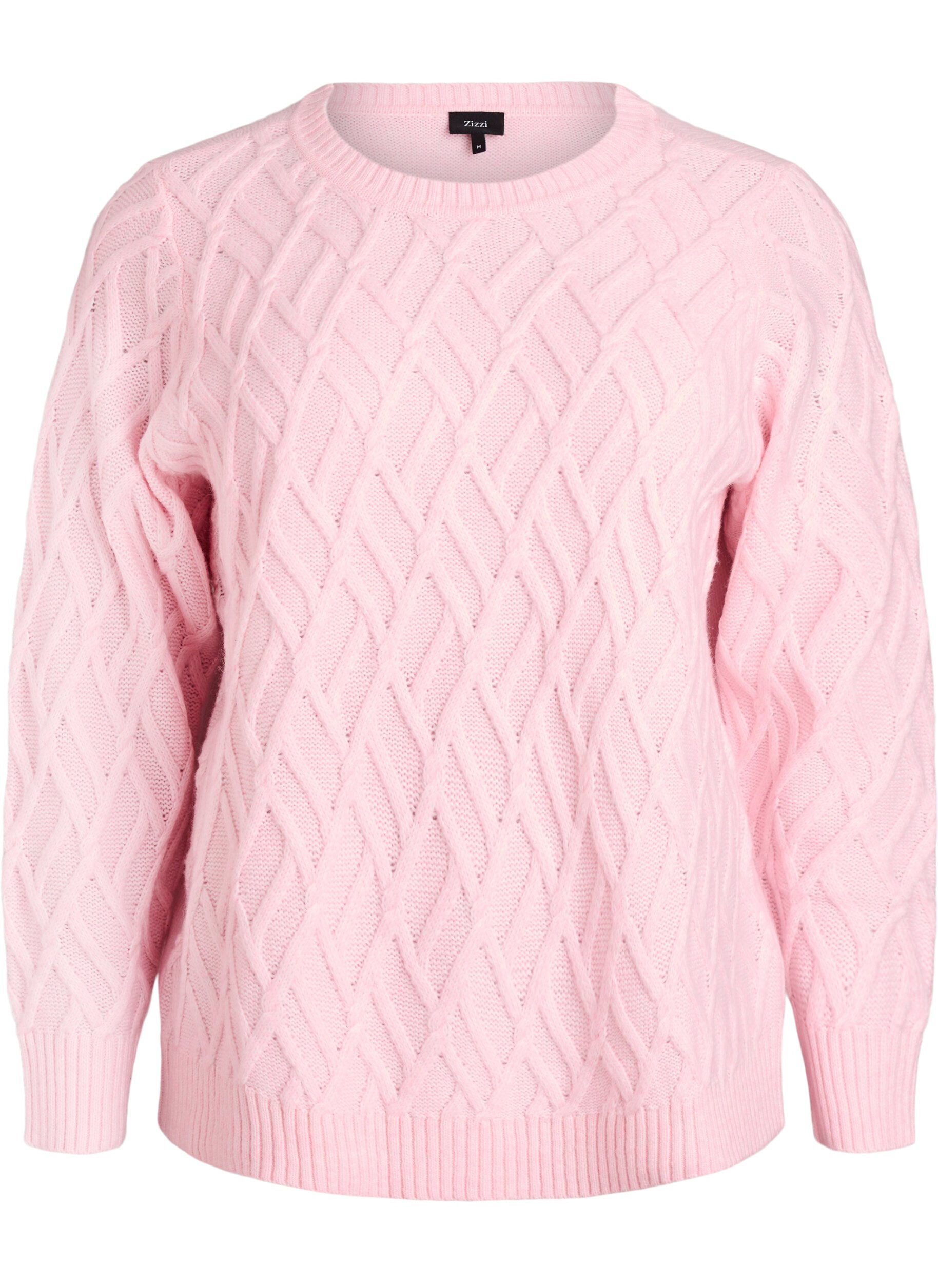 Gebreide blouse met kabelpatroon en ronde hals