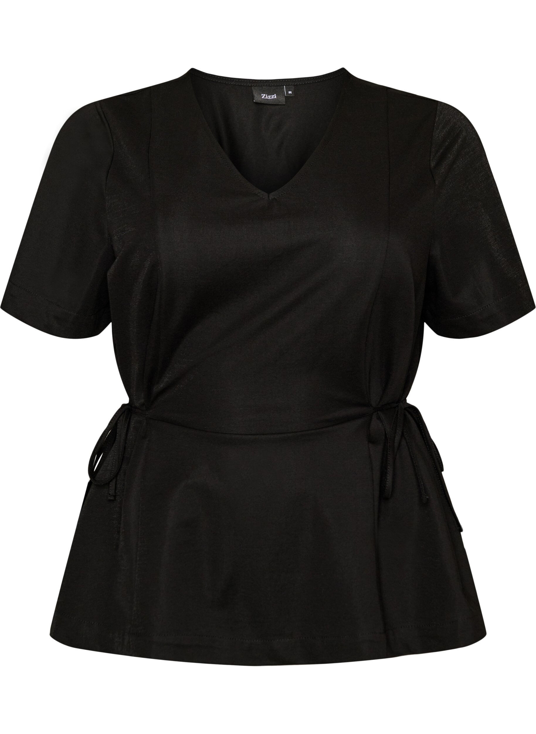 Blouse in een katoenmix met V-hals en striklint