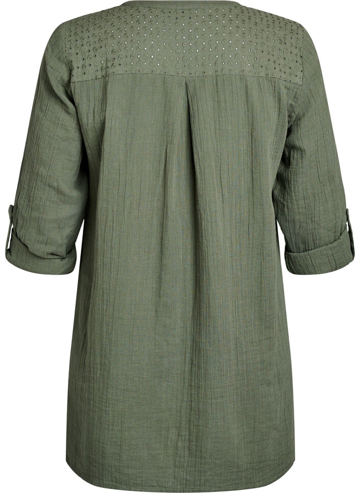 Katoenen mousseline tuniek met broderie anglaise, Groen, Packshot image number 1