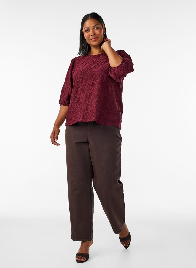 Blouse met textuur en 3/4 mouwen, Rood, Model image number 1