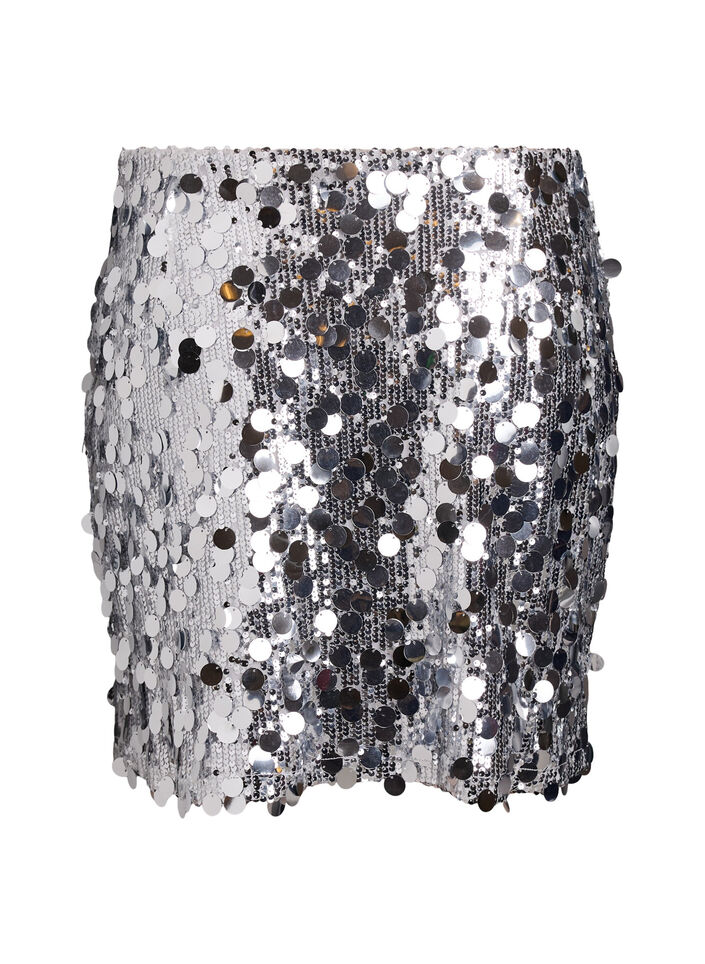 Korte paillettenrok met elastische tailleband, Zilver, Packshot image number 1