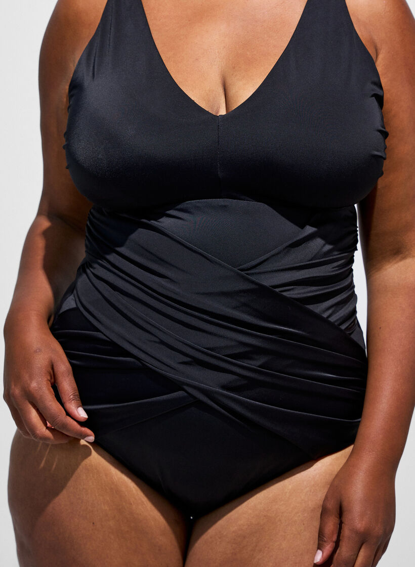 Badpak met gedrapeerd kruisdetaillering, Zwart, Model