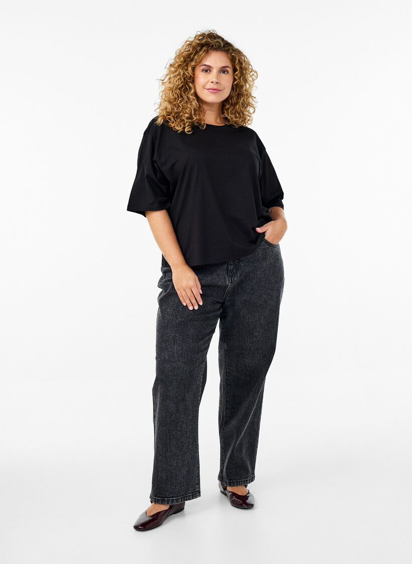 Boxy T-shirt in biologisch katoen, Zwart, Model image number 1