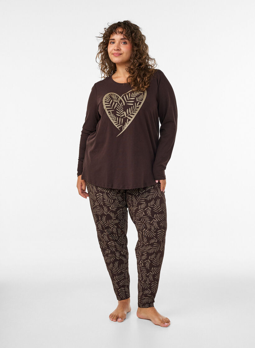 Katoenen pyjamabroek met print, Bruin, Model image number 1