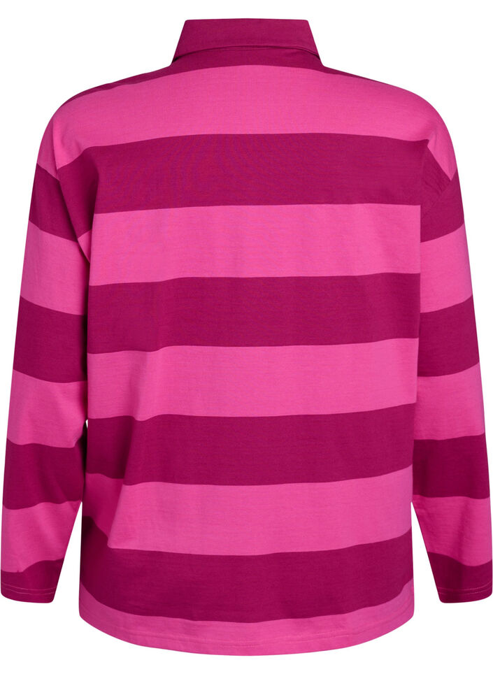 Gestreept poloshirt met geborduurde tekst, Roze, Packshot image number 1