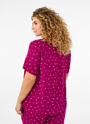 ZizziViscose nachtblouse met hartjesprint, Rood, Model image number 2