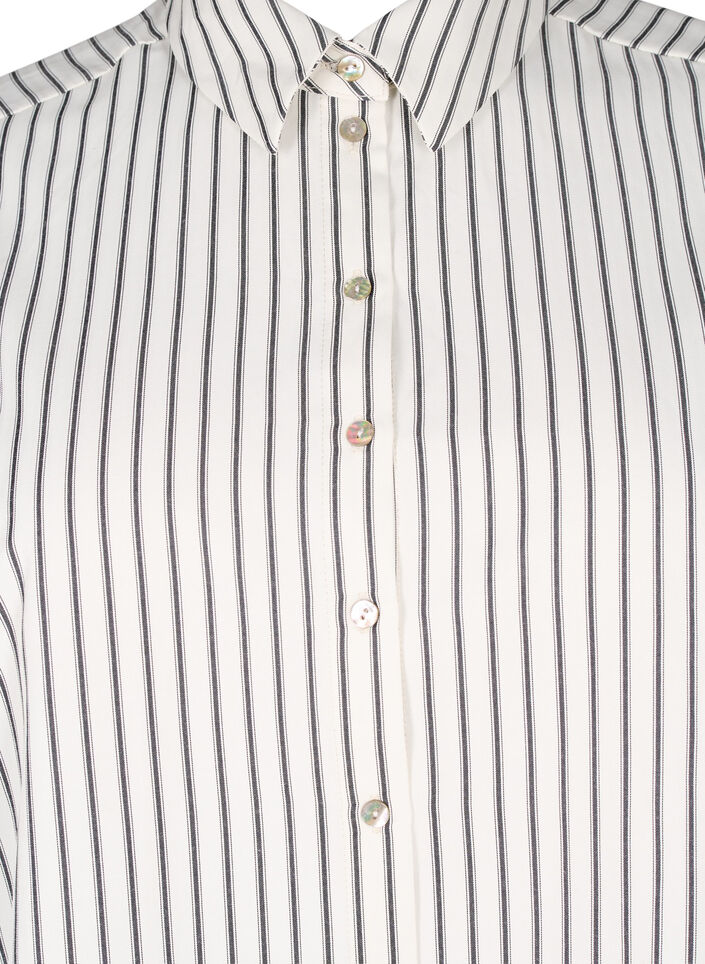 Gestreept shirt met wijde manchetten, White/Black Stripe, Packshot
