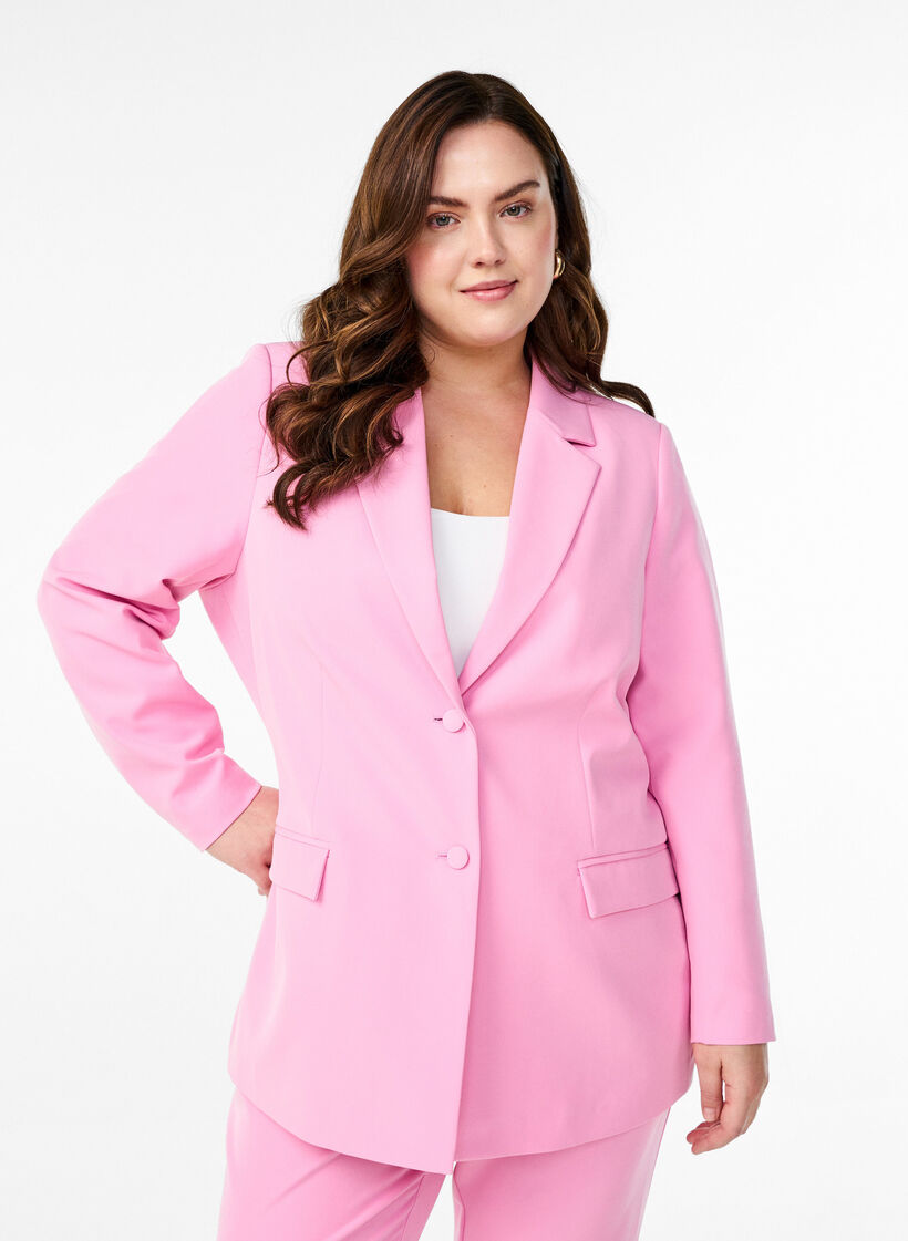 Klassieke blazer met knoopsluiting, Begonia Pink, Model