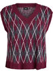 Gebreid vest met een V-hals en argyle patroon, Rood, Packshot image number 0